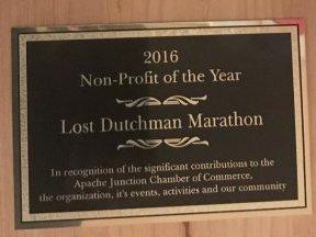 Lost Dutchman Marthon Apache Junction Non Profit of the Year 2016 plaque