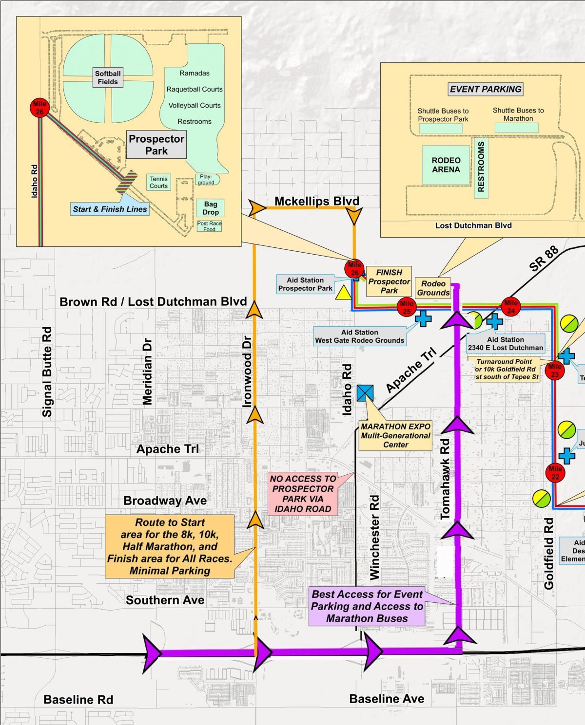 Park access and parking map for Lost Dutchman Marathon